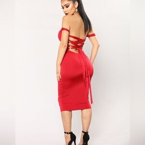 SOLD Red Lace Up Bodycon Dress - XS